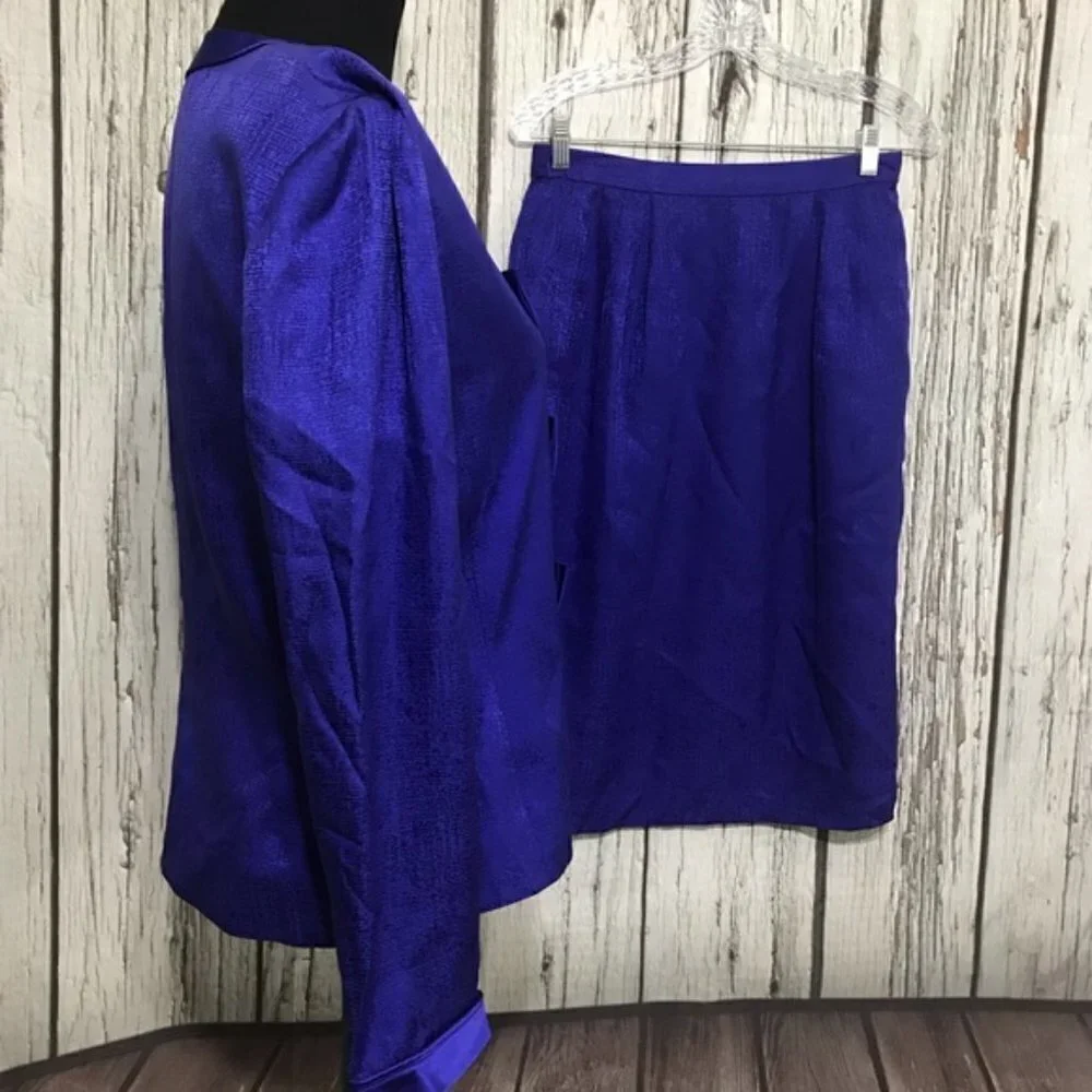 Adrianna Papell Purple Silk Skirt Suit Size 10